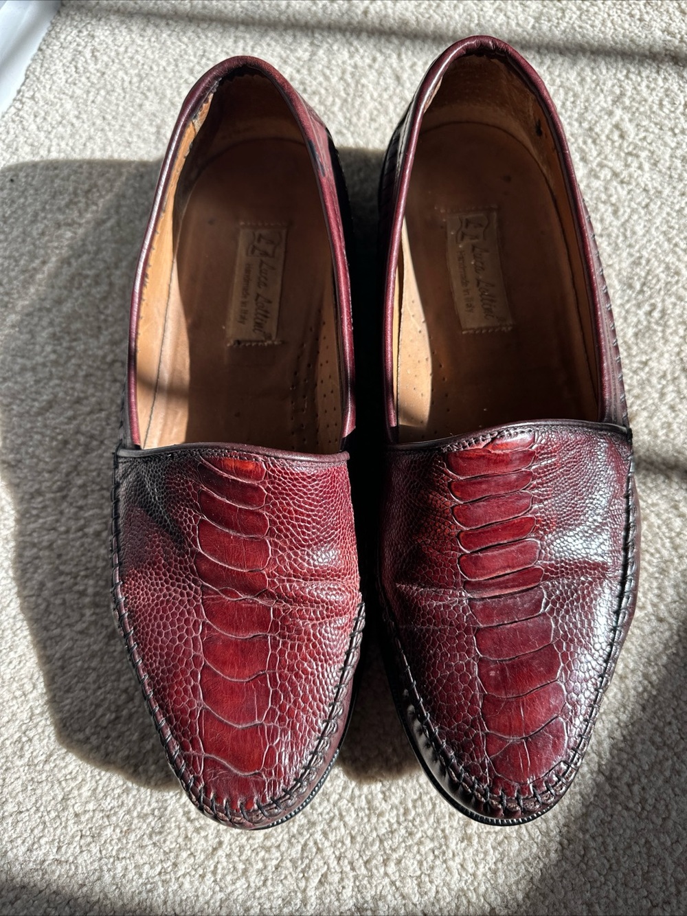 Exotic Ostrich Leather Men's Brown Luca Lollini Italian Handmade Loafers